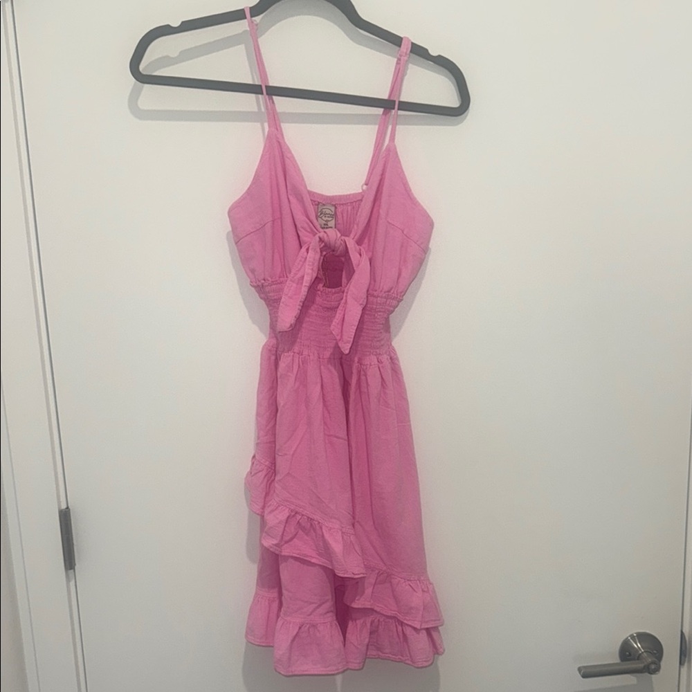 Pink Tie-Front Ruffle Sundress cotton